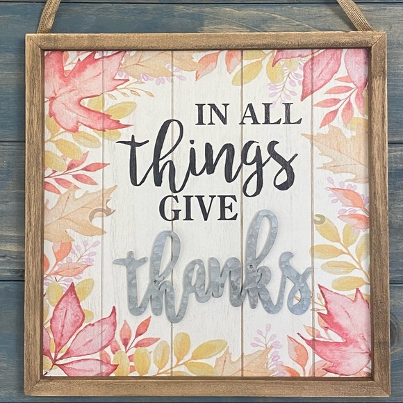 Farmhouse Floral In All Things Give Thanks Wood Sign Decor - Picture 1 of 8